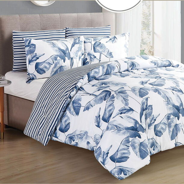 Cottage 6 Pcs Microfiber King Comforter Set, White/Blue, 230*250Cm image number 1