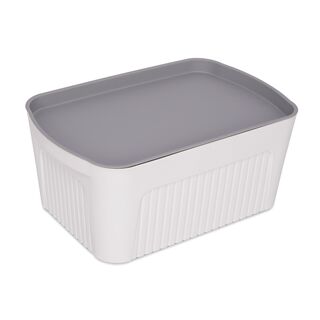 7L white storage basket with grey lid 35.5*21.5*14 cm