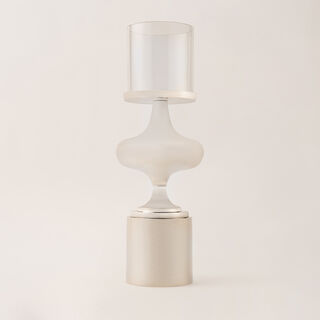 Homez aluminium & glass silver and white candle holder 14*44 cm