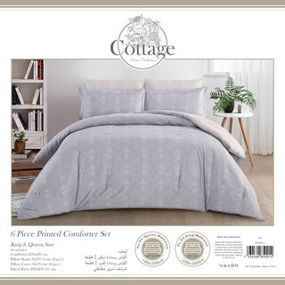 Cottage Microfiber King Comforter 6 Pcs Set, Grey, 230*250Cm