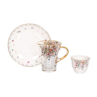 La Mesa white porcelain and glass tea and coffee cups set 18 pcs