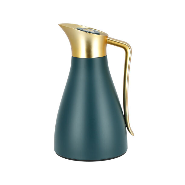 Dallaty green steel vacuum flask with matt golden handle 1L image number 0