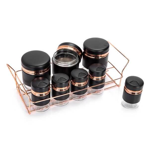 Alberto Spice Rack With8 Glass Jars With Stand Black & Rose Gold  image number 2