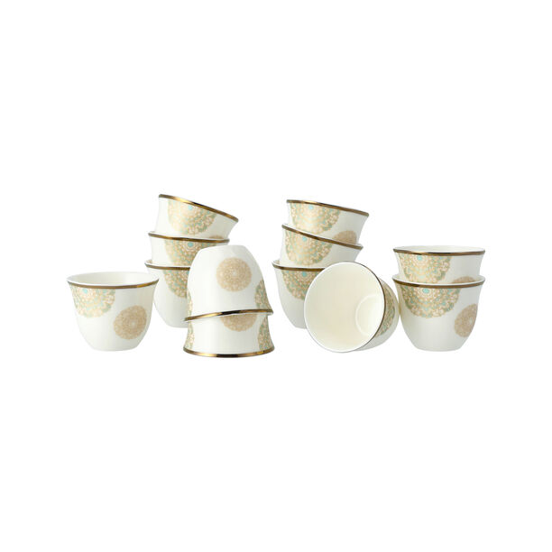 La Mesa fayrouz and gold porcelain coffee cups set 12 pcs 90ml image number 1