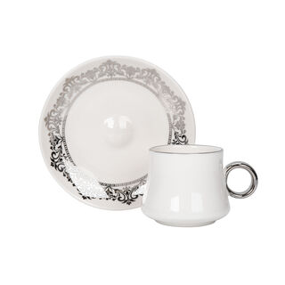 La Mesa white and silver porcelain Turkish coffee cups set 12 pcs