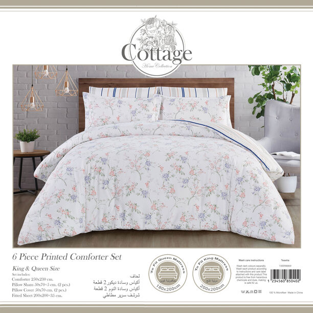 Cottage Microfiber King Comforter 6 Pcs Set, Multicolor, 230*250Cm image number 2