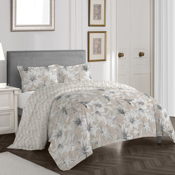 Cottage beige lilly print comforter set twin size with 3 pieces image number 0