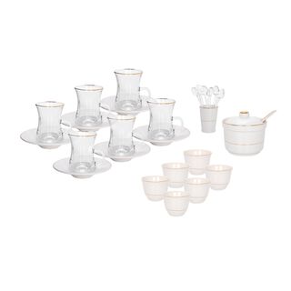 Zukhroof white and gold prints Tea and coffee cups set 28 pcs