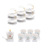 Dallaty white glass and porcelain Saudi tea and coffee cups set 18 pcs image number 5