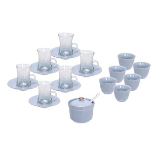 Zukhroof light blue porcelain and glass Tea and coffee cups set 20 pcs