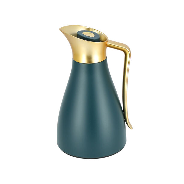 Dallaty green steel vacuum flask with matt golden handle 1L image number 3