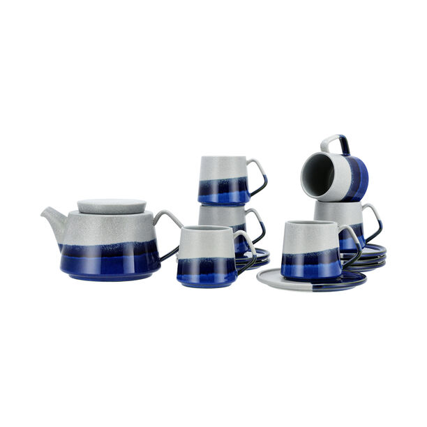 Grey and blue porcelain English tea cups set 13 pcs image number 1