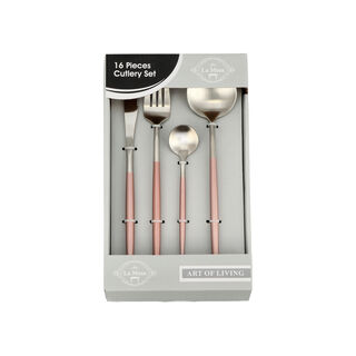 16 Pcs Modern Cutlery Set Silver And Pink Handle