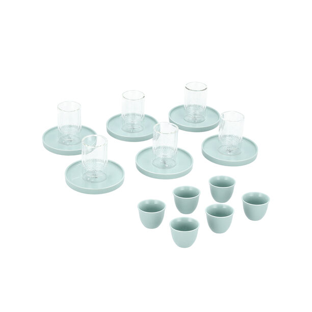 Dallaty light green glass and porcelain Tea and coffee cups set 18 pcs image number 2