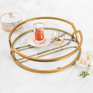 1Pcs Glass And Metal Tray Gold Blushed
