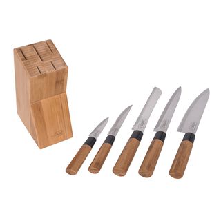 Alberto 5 Pieces Bamboo Knives Set With Bamboo Block