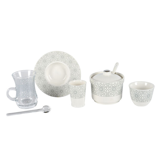 Zukhroof white with grey prints Ottoman tea and coffee cups set 28 pcs image number 2