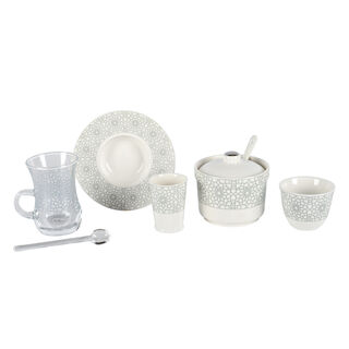 Zukhroof white with grey prints Ottoman tea and coffee cups set 28 pcs