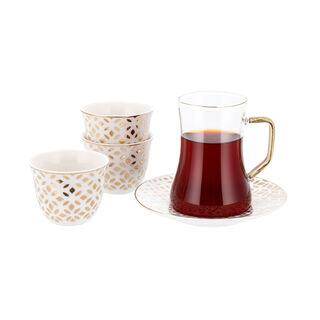 Dallaty white with gold patterns Saudi tea and coffee cups set 18 pcs