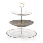 La Mesa grey /white porcelain/glass 3 tiered cake stand image number 1
