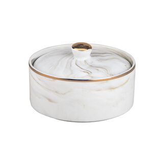 La Mesa beige marble date bowl with lid 13*9 cm