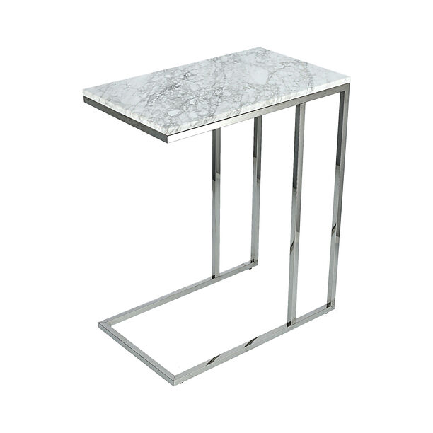 Silver Stainless Steel Side Table With Marble Top image number 3