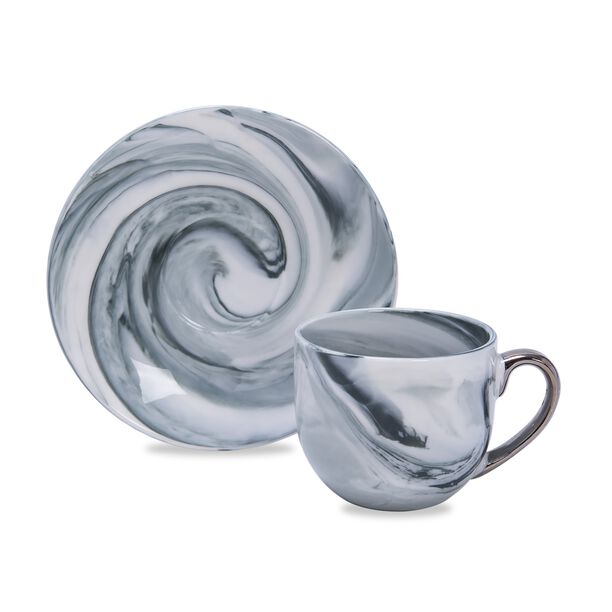 La Mesa dark grey marble English tea cups set 12 pcs image number 2