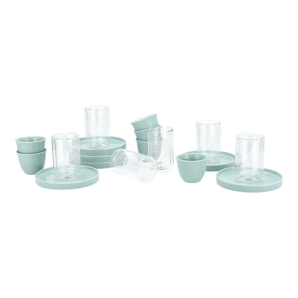 Dallaty light green glass and porcelain Tea and coffee cups set 18 pcs image number 1