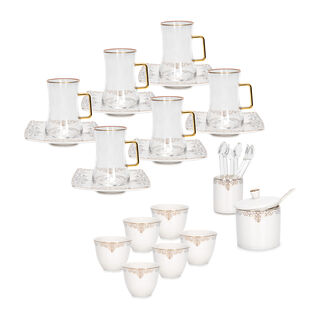 Dallaty white with silver and gold prints Tea and coffee cups set 28 pcs