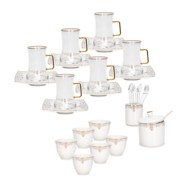 Dallaty white with silver and gold prints Tea and coffee cups set 28 pcs image number 1