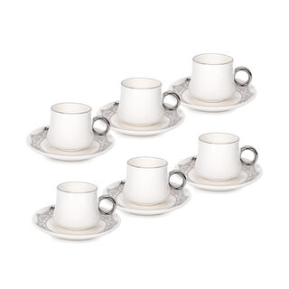 La Mesa white and silver porcelain Turkish coffee cups set 12 pcs