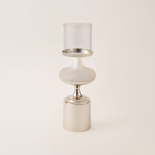 Homez aluminium & glass silver and white candle holder 14*44 cm