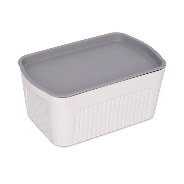 2L white storage basket with grey lid 21.5*13.6*9.5 cm image number 0
