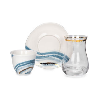 La Mesa white porcelain and glass tea and coffee cups set 18 pcs