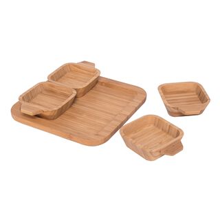 Bamboo Plate Set 4 Pieces With Base Tray