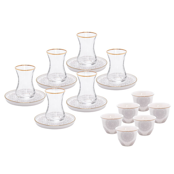 La Mesa white porcelain and glass tea and coffee cups set 18 pcs image number 1