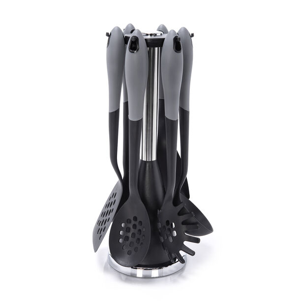 Alberto 6 Piece Cooking Utensils With Rotating Stand Black Gray Color image number 1