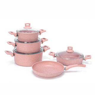 Alberto 9 Pieces Granit Cookware Set Pink Stone
