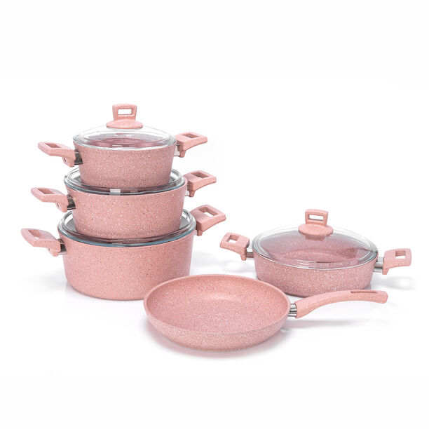 Alberto 9 Pieces Granit Cookware Set Pink Stone image number 2