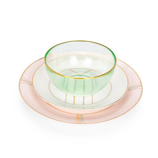 La Mesa pink porcelain/glass 18 pc dinner set