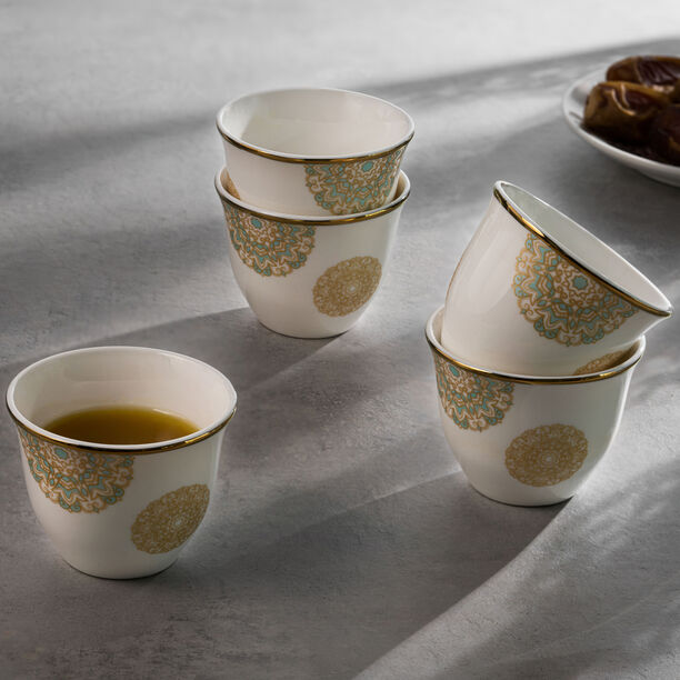 La Mesa fayrouz and gold porcelain coffee cups set 12 pcs 90ml image number 5