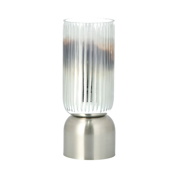 Glass Ribbed Candle Holder Solid Silver Finish image number 1