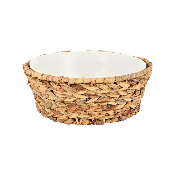 Porcelain Round Salad Bowl With Rattan Basket image number 0