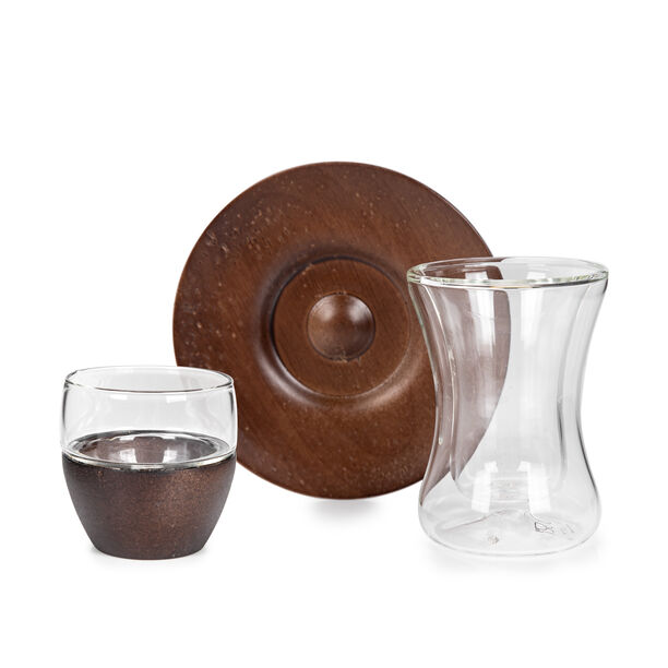 Dallaty glass and wood Saudi tea and coffee cups set 18 pcs image number 2
