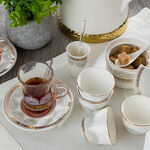 Zukhroof white with silver and gold prints Ottoman tea and coffee cups set 28 pcs image number 2