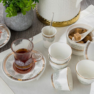 طقم شاي وقهوة 28 قطعة تصميم زخرفة عثمانية