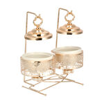2 pieces Round Food Warmer Set With Candle Stand Gold 12 cm image number 2