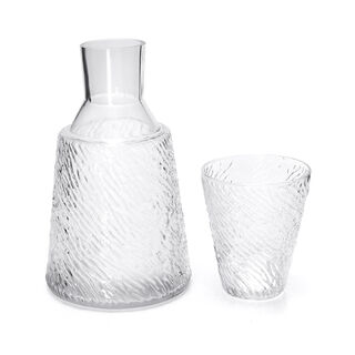 GLASS WATER JUG BEDSIDE AND TUMBLER HAMMERED WITH PLAIN FINISH