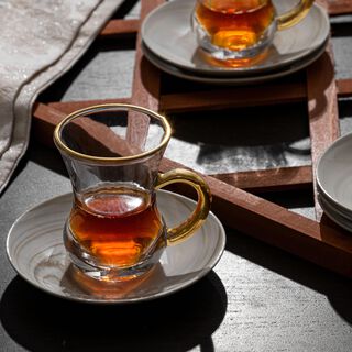 طقم أكواب شاي 12 قطعه تصميم رخام لون ذهبي من لاميسا