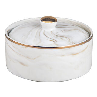 La Mesa beige marble date bowl with lid 13*9 cm